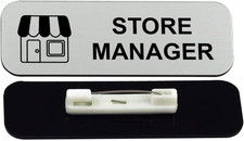 Store Manager 1 X 3" Name Tag/Badge, Silver, 3 Pack 