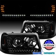 Fits 2001-2011 Ford Ranger Polished Black Projector Headlights Led Signal Strip