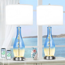 Beslowe 26In Tall Glass Table Lamps Set Of 2 2 Usb Charging Ports Led