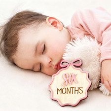 3D Wooden Baby Milestone Sign Acrylic Bow Monthly Milestone Markers Monthly Card