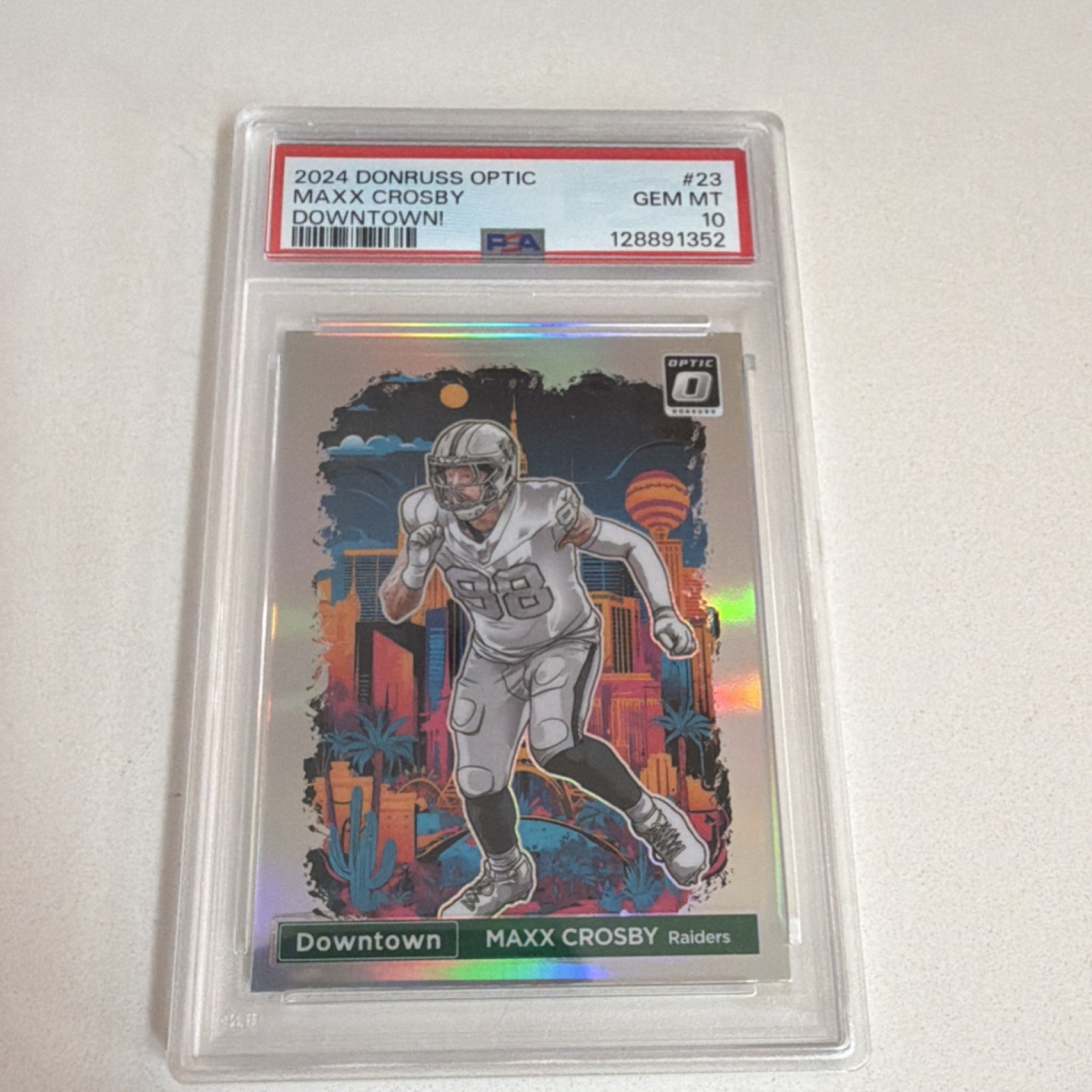 2024 Panini Donruss Optic Downtown Maxx Crosby #23 Las Vegas Raiders PSA 10