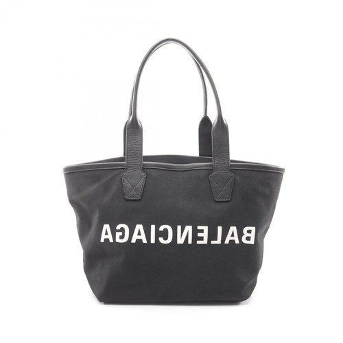 Balenciaga Cities Paris Jumbo Canvas Leather Tote Bag Black Used Authentic