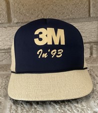 3M Vintage 90s Snapback Trucker Hat Blue Tan Mesh Mining Manufacturing Industry