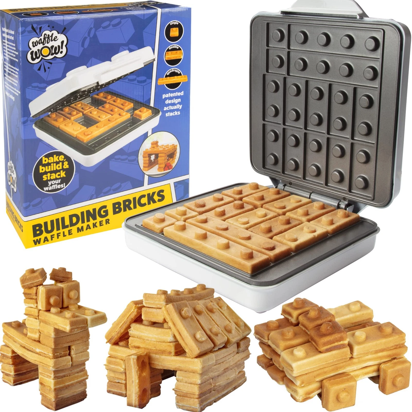 Building Brick Electric Waffle Maker- Cook Fun Buildable Waffles or Pancakes-...
