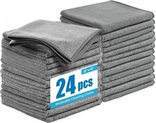 Microfiber Cleaning Cloths 24 Pack Lint Free Scratch Free 12x12 Gray Absorbent