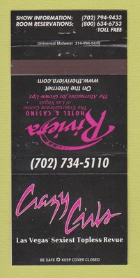 Matchbook Cover - Riviera Hotel cAsino Las Vegas NV Crazy Girls WEAR 30 Strike