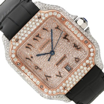 NEW 4.50TCW Natural Diamond Cartier Santos Large 40mm Pave Arabic Dial Men's Wat