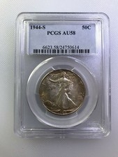 1944-S MEZZO DOLLARO LIBERTY A PIEDI PCGS AU-58