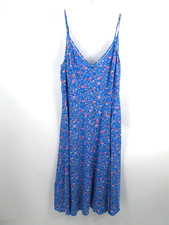 Lulus Blue Pink Floral Midi Dress Large Boho Cottagecore Slit V-Neck Sundress