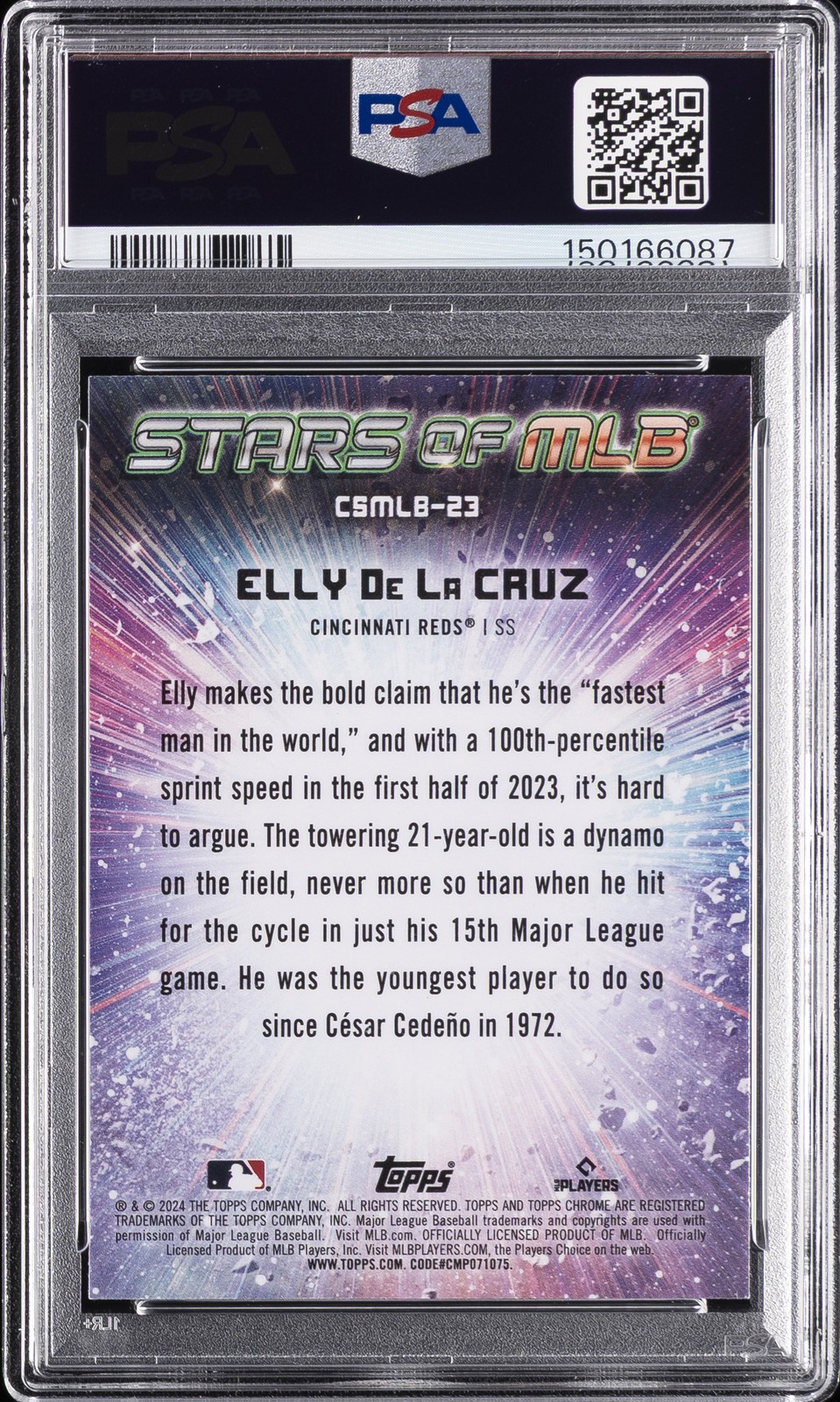 2024 TOPPS STARS OF MLB CHROME #CSMLB23 ELLY DE LA CRUZ ROOKIE RC PSA 10 view 2