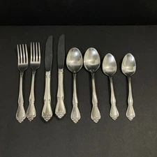 Vtg 1881 Rogers Oneida 2 Place Settings ARBOR ROSE Stainless TRUE ROSE 8 pc