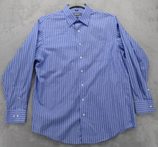 Kenneth Cole Reaction Button Up Shirt Men's Large Blue with Blue White Stripe