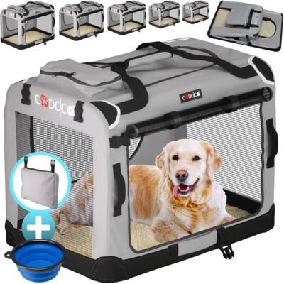Cage de Transport XL Gris pour Animaux Chien Chat Rongeur Respirant Pliable - Photo 1/4