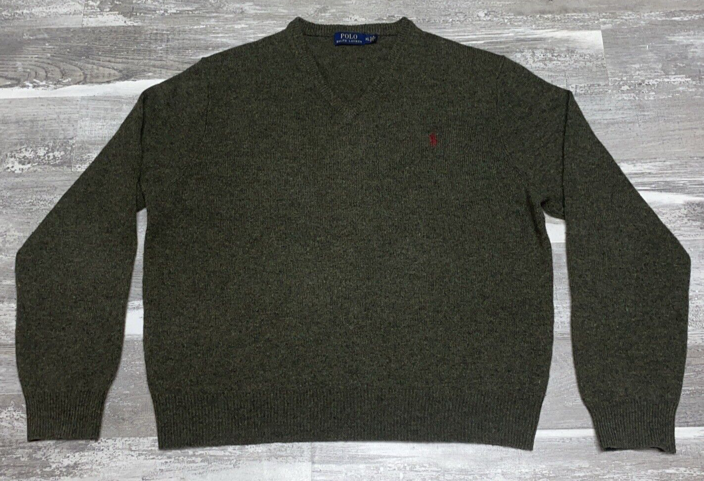 PONY POLO RALPH LAUREN taglia XL maglione uomo 100% lana di agnello italiana scollo a V XL