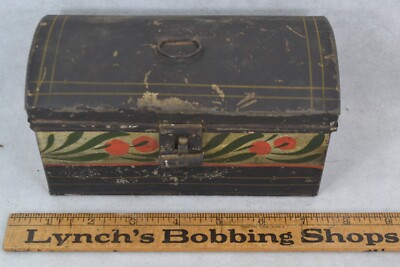 antique tin document box dome top toleware 6.5x3x3.5 early paint ...