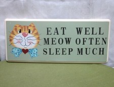 MEOW OFTEN wooden sign Eat Well  Sleep Much cat humor Darice cat-lovers 14  