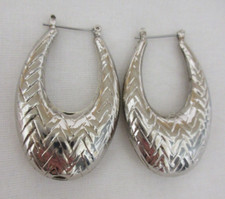 Vintage Patterned Silver Tone Hoop Pierced Earrings
