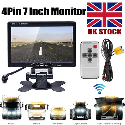 7" TFT LCD Rear View Monitor Screen 4Pin For Truck Van Reverse Parking Camera - Image 1 of 4