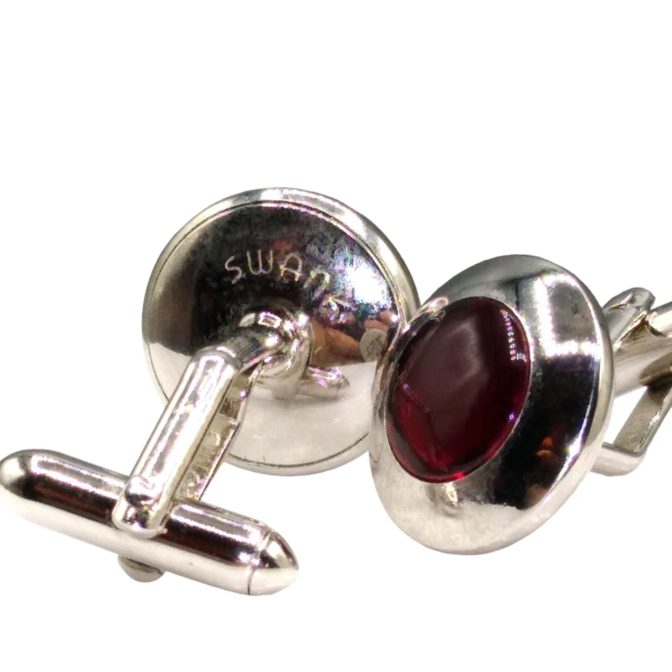 Vintage Swank Red Lucite Silver Tone Cuff Links, Mod Mid Century Cufflinks, Gift - Image 4 of 4