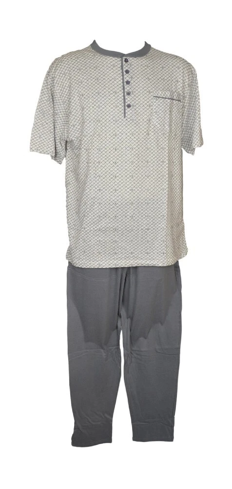 Pigiama Uomo In Cotone 2 Pezzi - Jogging Estivo Leggero Con Tasche, Grigio, Taglia L
