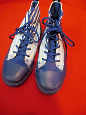 HUNTER Blue White Striped Rubber Toe Canvas High Top Tennis  display picture 1