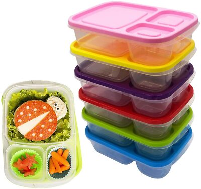 Mahlzeit Zubereitung Behälter 3-Fächer Brotdosen Lebensmittelaufbewahrung mit Deckel 1-6er Set