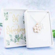 Flower Girl Necklace, Personalised Gift, Childrens Wedding Jewellery, Initial