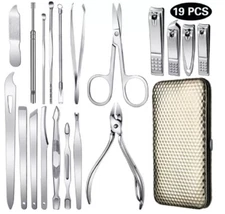 19-Piece Stainless Steel Manicure & Pedicure Kit – Professional Nail Grooming Se