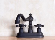 Black Bronze 2 Hole Deck Mounted Dual Handle Bathroom Faucet Swivel Spout Faucet
