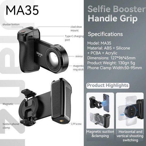 Ulanzi MA35 Magnetic Selfie Phone Camera Grip Tripod Mount 2-in-1 Phone Clip - Afbeelding 8 van 12
