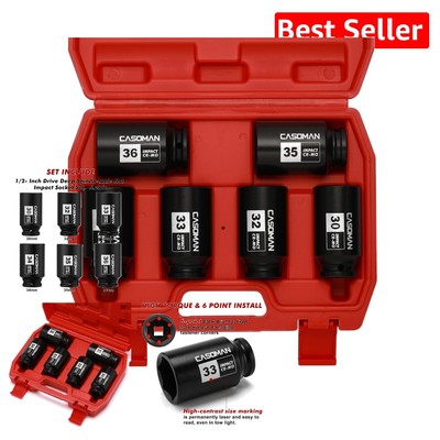 Corrosion-Resistant 12-Inch Drive Deep Socket Set in Blow Molded Case - 6 Pieces