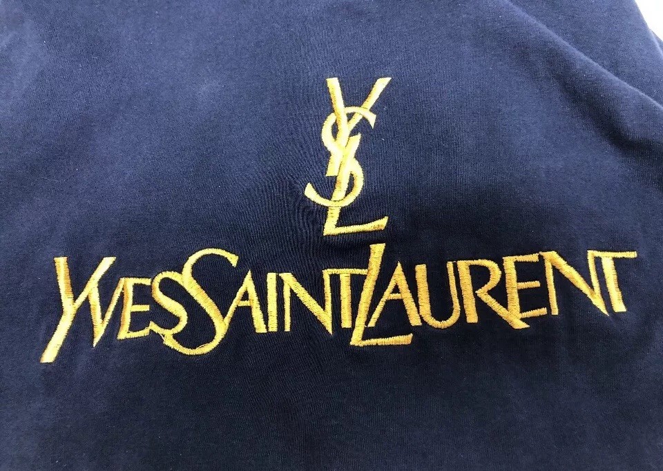 Yves Saint Laurent RARE Vintage 90's Navy Blue Embroidered T Shirt
