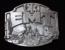EMT SAVING LIVES SOLID PEWTER BELT BUCKLE SISKIYOU NEW