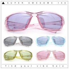 90s Styling Rectangular Fem Color Sport Plastic Wrap Around Sunglasses