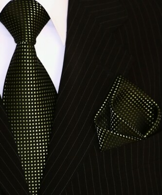Binder de Luxe Designer Krawatte Einstecktuch Krawatten Set Tie 130 grün schwarz