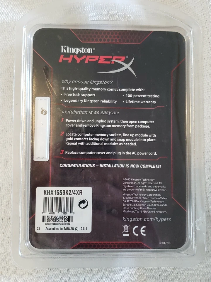 Kingston 4GB Kit KHX16S9K2/4XR DDR3 RAM Desktop Memory BRAND New - Image 2 of 2