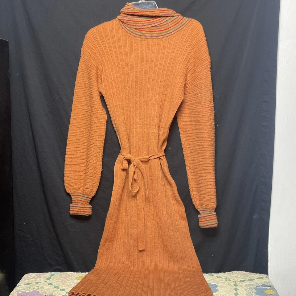 Vestido Suéter Cuello Alto Allora Años 70 De Colección Hecho en Italia Mezcla Mohair S/M Foto 4 de 4