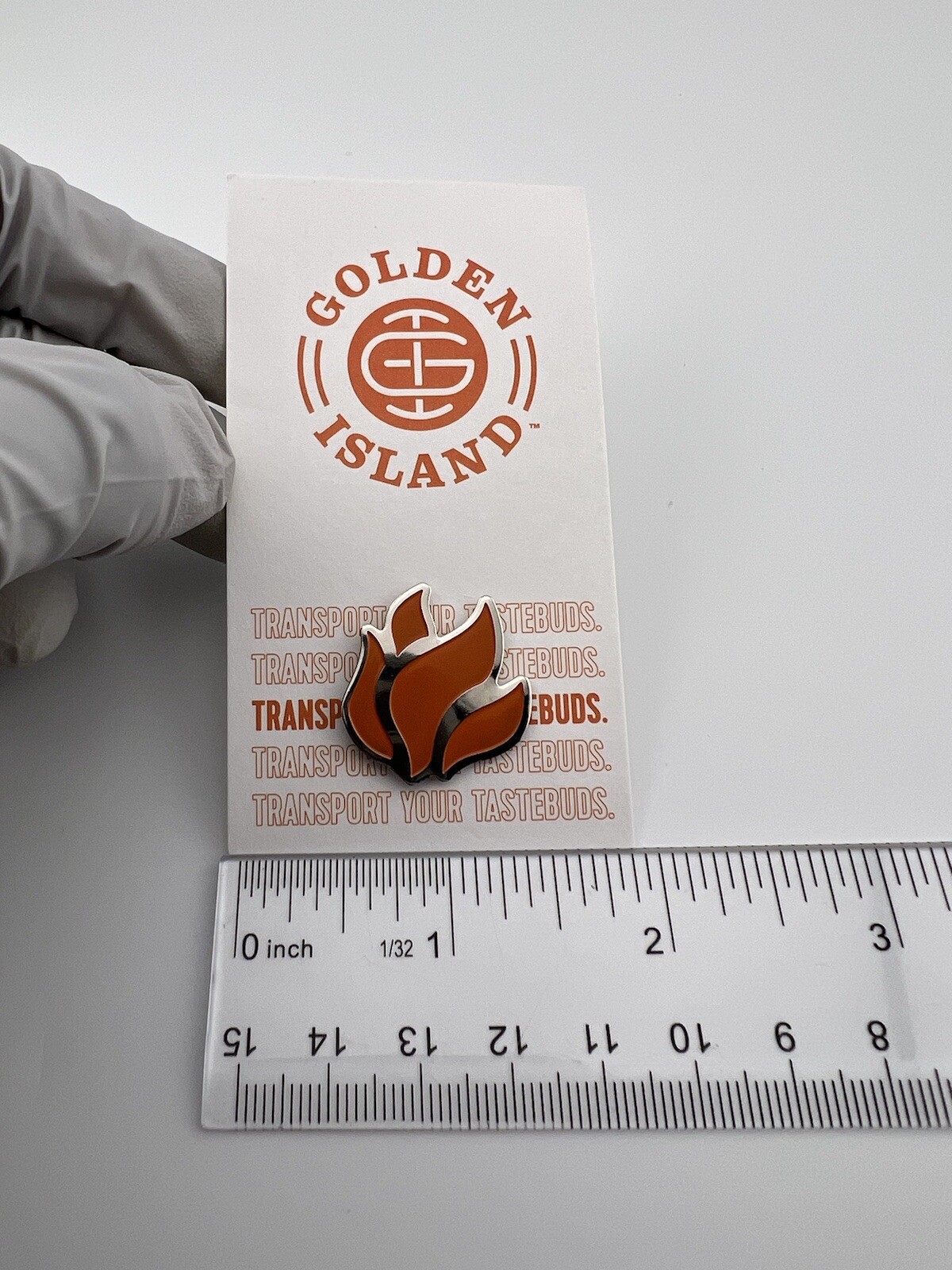 Golden Island Orange Flame Enamel Pin. Lapel. Badge.