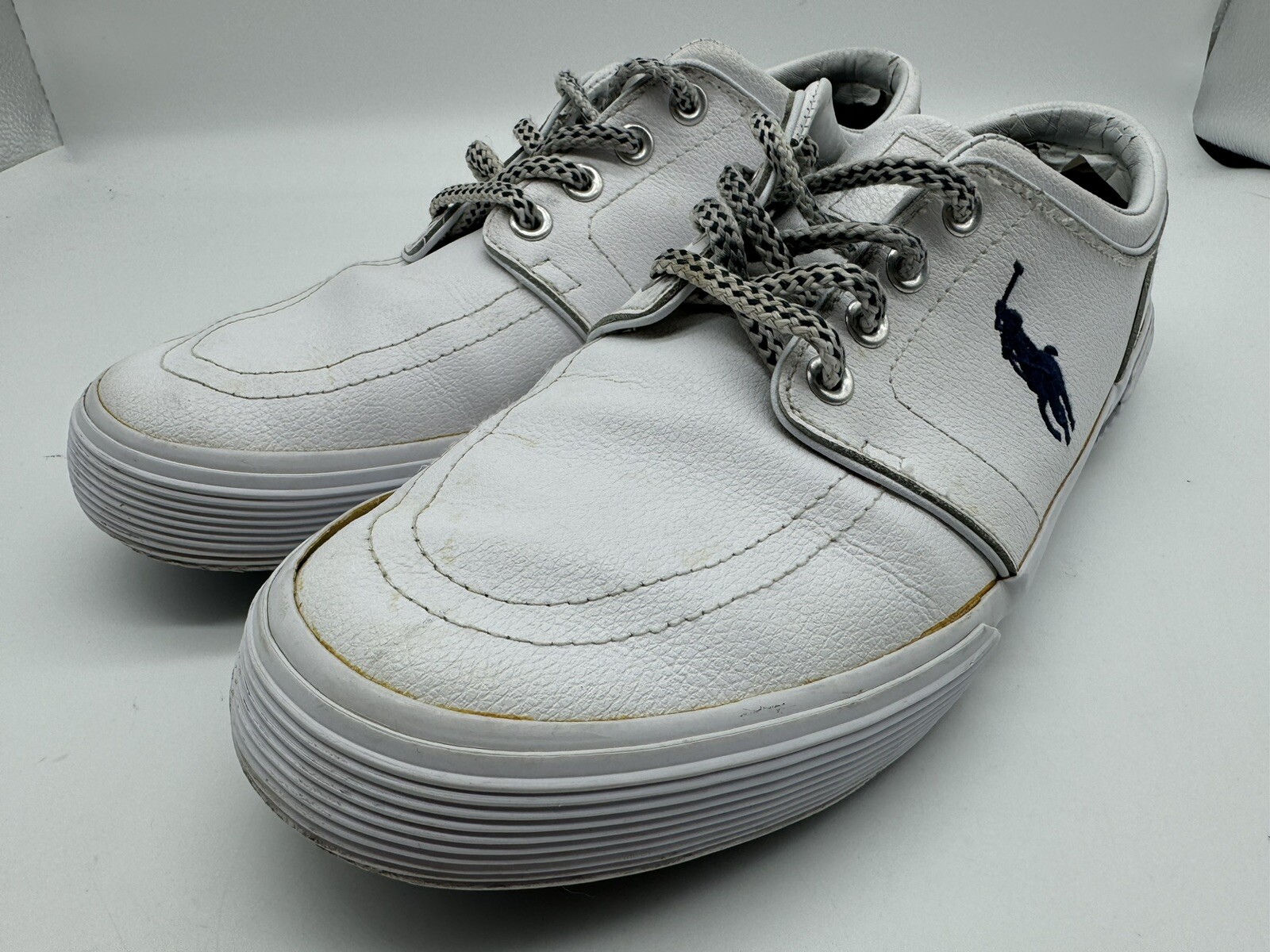 PONY Polo Ralph Lauren Sport Pelle Faxon Sneaker Bassa Moda Uomo 9 D Bianco