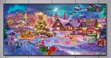 Large Modern Christmas Night Snowscape Snowman UNFRAMED Canvas Art 19.6x 39.4in