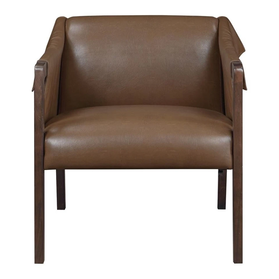 Parkfield Accent Chair in Molasses Brown  Faux Leather with Walnut Frame Foto 4 de 4
