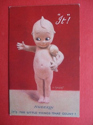 Alter Raphael Tuck Comic Ein MASKOTTCHEN NUDEKIN ''ES'' ES SIND DIE KLEINEN DINGE, DIE ZÄHLEN