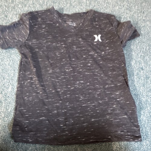 Hurley Boys Black Heathered V-Neck Short Sleeve Logo T-Shirt, Size 6