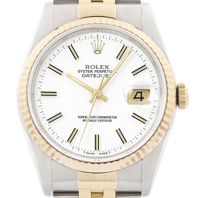 Rolex Datejust Weißes Zifferblatt 18K Gelbgold & Stahl Jubilee Armband Uhr 16233