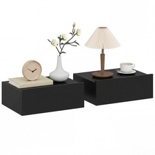 HOMCOM Set di 2 Comodini Sospesi da Muro con Cassetto, Tavolini Multiuso Nero