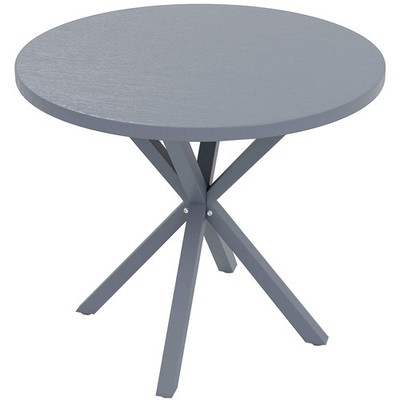 Gartentisch, 85 cm runder Outdoor Esstisch mit Stahlgestell, Platte in Holzoptik,