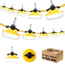Construction String Light 100FT, 130W 16000Lm Industrial String Work Lights w...