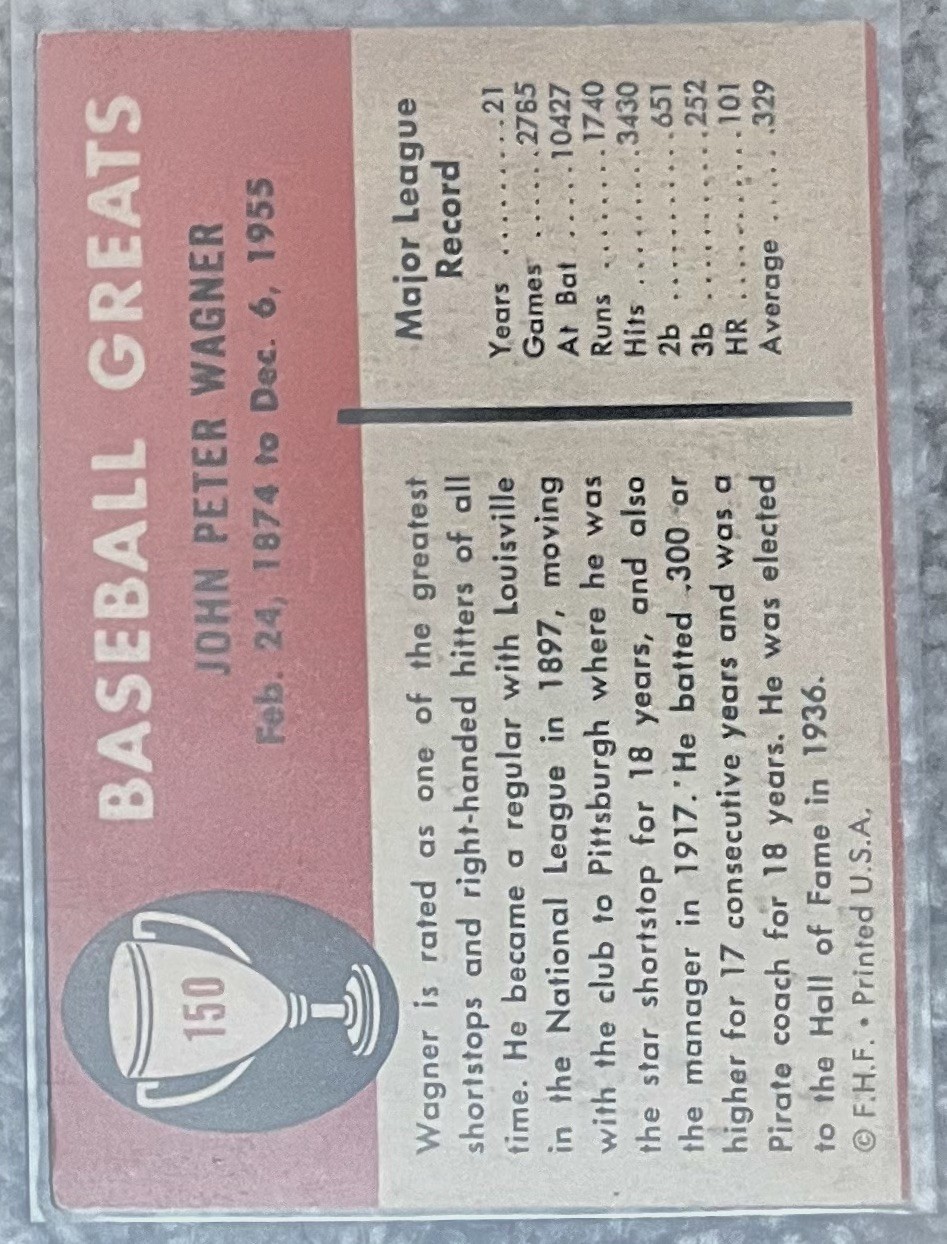 1961 Fleer Baseball Greats - Honus Wagner #150 Baseball Greats view 2