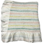Vtg Chatham White Acrylic Pink Blue Yellow Lines Satin Trim Baby Blanket Soft