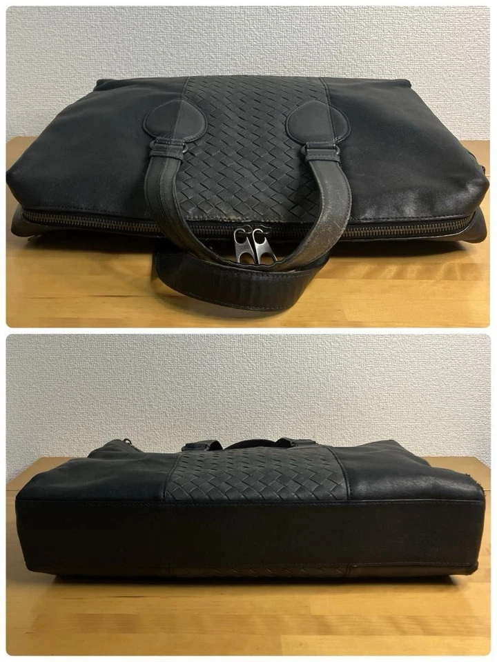 BOTTEGA VENETA Intrecciato Maletín Bolso de Hombro de 2 Vías Cuero de Cordero Negro Foto 3 de 4